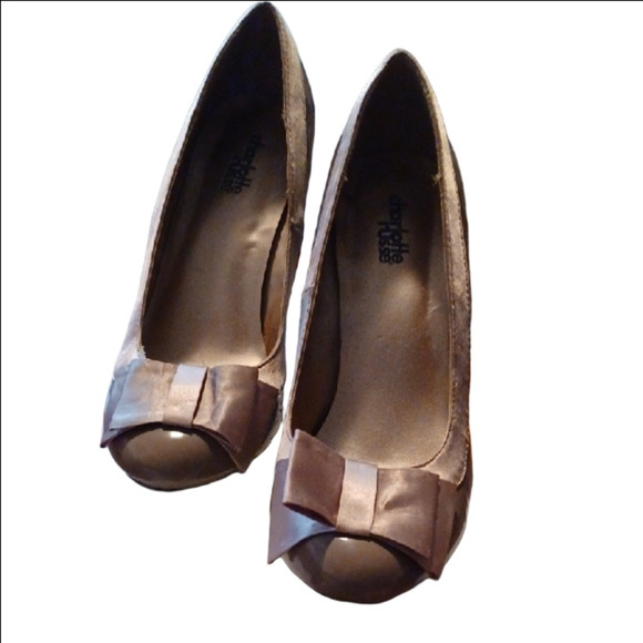 💙🌺Charlotte Russe Tan Peep Toe Heels with Bow Detail - Picture 1 of 10